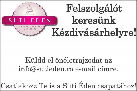 Felszolgáló kerestetik a Süti Éden csapatához  - Felszolgáló kerestetik a Süti Éden csapatához Kézdivásárhelyen.

Az életrajzot az info@sutieden.ro e-mail címre lehet beküldeni.