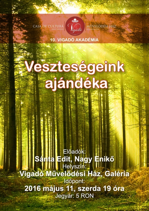10. Vigad� Akad�mia: Vesztes�geink aj�nd�ka - Nagy Enik� �s S�nta Edit el�ad�sa - 10. Vigad� Akad�mia: Vesztes�geink aj�nd�ka

Vesztes�geink aj�nd�ka c�mmel tart el�ad�st Nagy Enik� �s S�nta Edit a 10. Vigad� Akad�mia keret�n bel�l 2016. m�jus 11-�n, szerd�n 19 �r�t�l a k�zdiv�s�rhelyi Vigad� M�vel�d�si H�z Gal�ri�j�ban. 

�let�nk sor�n sz�mos vesztes�get �l�nk �t. A gy�sz egyike a k�z�s emberi tapasztalatoknak. Legt�bb�nk el�bb ut�bb szembes�l egy sz�m�ra fontos kapcsolat elveszt�s�v�vel, egy k�m�letlen diagn�zis k�p�ben �rkez� betegs�ggel,  elvesz�thetj�k otthonunkat, munkahely�nket.  Ilyenkor alapj�ban rend�l meg vil�gk�p�nk, �nbecs�l�s�nk. A vesztes�gek legdr�maibb form�ja a hal�l. Elvesz�teni valakit, elfogadni hogy soha nem l�thatjuk viszont, megbirk�zni a hi�ny�val,a hal�l gondolat�val emberpr�b�l� feladat. 

Vesztes�geinket nehezen t�rj�k meg �let�nkben, igyeksz�nk min�l gyorsabban p�tolni �s elfelejteni. �gy gyakran nem engedj�k meg magunknak, hogy meggy�szoljuk „apr� hal�lainkat”.

Az el nem gy�szolt vesztes�gek azonban betolakod� g�ck�nt k�tik le �rzelmi energi�inkat, kibillentenek testi lelki egyens�lyunkb�l, befoly�solj�k kapcsolataink alakul�s�t, spont�n alkot�k�pess�g�nk kibontakoz�s�t. A kr�zisek, depresszi�s t�netek javar�sze vezethet� vissza egy fel nem dolgozott vesztes�gre.

Az igazi, m�ly vesztes�gfeldolgoz�s velej�r�ja egyfajta �jj�sz�let�s, mikor ism�t k�pess� v�lunk teljes �rt�k� �letet �lni, ak�r �j vil�gl�t�ssal. Kreat�v energi�ink �jra kibontakozhatnak, ism�t felfedezhetj�k hely�nket a vil�gban, �nmagunkban.

Jegyek �ra 5 lej. El�v�telben kaphat�k a k�z�ns�gszolg�lati irod�ban, h�tf�t�l cs�t�rt�kig 8-t�l 19 �r�ig, p�nteken 8-t�l 15 �r�ig, valamint el�ad�s el�tt egy �r�val.