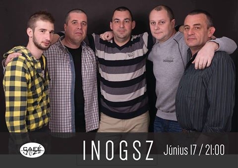 Inogsz koncert - J�nius 17-�n p�nteken 21 �r�t�l Inogsz koncerten vehetnek r�szt a Jazz Cafeban. 
A zenekar 2001-ben alakult K�zdiv�s�rhelyen. Tagjai: B�r� �rp�d - �nek, Veres �d�n - basszusgit�r, Baricz Lajos - git�r, Bal�zs �ron - dobok, F�bi�n Csaba - billenty�s hangszerek. 

Az id�n 2 �j taggal b�v�lt a zenekar, akik h�tt�rvok�lt �nekelnek: Veres M�nika �s Hajdu Zsuzsa.

'Jelenleg egy 7 tag� zenekar vagyunk, reperto�runk sz�les zenei sk�l�t pr�b�l lef�dni, amit term�szetesen folyamatosan b�v�t�nk a rockzen�t�l a blues-on kereszt�l eg�szen a magyar �s nemzetk�zi sl�gerekig. J�tszunk k�l�nb�z� rock rendezv�nyeken, tal�lkoz�kon, fesztiv�lokon �s term�szetesen lakodalmakban, vagyis r�szt vesz�nk az �l� zenei �letben.'