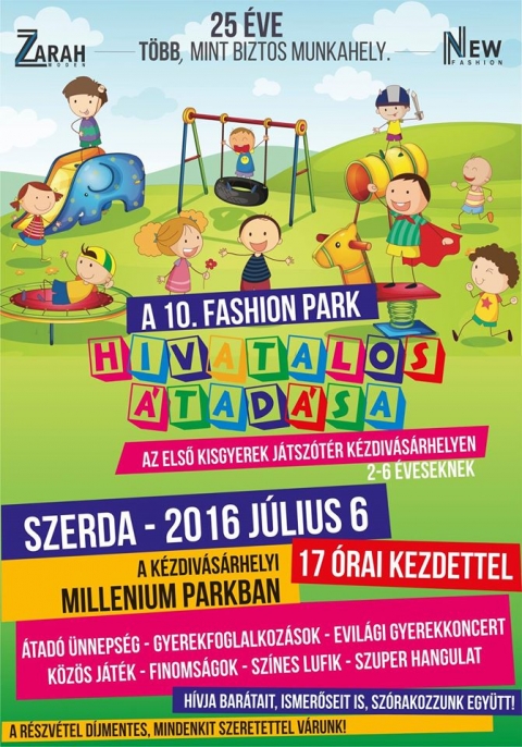 J�tsz�park �tad�s - 2016 j�lius 6-�n a a Millenium parkban, J�tsz�park �tad�sra ker�l sor 17 �rai kezdettel. 

�tad� �nneps�g
Gyerekfoglalkoz�sok
Evil�gi gyerekkoncert
K�z�s j�t�k
Finoms�gok
Sz�nes Lufik
Szuper hangulat


Mindenkit szeretettel v�runk!