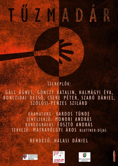 A marosv�s�rhelyi Ariel Sz�nh�z Tűzmad�r b�bsz�n előad�sa - ARIEL SZ�NH�Z - MAROSV�S�RHELY
TŰZMAD�R b�bsz�nh�z

2016. okt�ber 13., cs�t�rt�k 10 �ra �s 12 �ra
Vigad� Művelőd�si H�z, Nagyterem.

A H�tkezű Any�ka fogs�gba ejtette a Tűzmadarat, valahol f�nt, a felhők felett. Iv�nka �gy d�nt, rendet tesz a vil�gban: elindul, hogy kiszabad�tsa a Tűzmadarat a s�t�t hatalm� Any�ka mindk�t kez�nek karmaib�l. Kalandos �tja sor�n seg�ti őt Borisz �s a vil�gűr t�bbi csodabogara.
Szereplők:
G�ll �gnes
G�nczy Katalin
Halm�gyi �va
Bonczidai Dezső
Cseke P�ter
Szab� D�niel
Szőlősi-P�nzes Szil�rd

Dramaturg: Kardos T�nde
Zeneszerző: Monori Andr�s
Koreogr�fus: Foszt� Andr�s
Tervező: M�trav�lgyi �kos, Blattner-d�jas

Rendező: Halasi D�niel
A bel�pők �ra: 5 lej. Előv�telben kaphat�k a Vigad� Művelőd�si H�z k�z�ns�gszolg�lati irod�j�ban, h�tk�znapokon 8-t�l 19 �r�ig, valamint előad�sok előtt egy �r�val. Helyfoglal�s a 0267/361 081-es telefonsz�mon vagy az office@vigado.ro e-mail c�men lehets�ges.