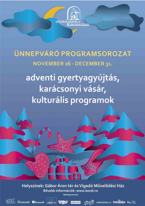 �nnepekre hangol� programsorozat K�zdiv�s�rhelyen - Az �nnepv�r� elnevez�sű programsorozatot imm�r �t�dsz�rre szervezi meg K�zdiv�s�rhely �nkorm�nyzata �s a reform�tus, valamint r�mai katolikus egyh�zk�zs�g. A programsorozathoz rendszerint csatlakozik a Vigad� Művelőd�si H�z �s helyi egyes�letek is, �gy a gyertyagy�jt�sok mellett kultur�lis programok, helyiterm�k- �s n�pműv�szeti kar�csonyi v�s�r, valamint koncertek is helyet kapnak. Az �nnepv�r� november 26-�n startol, �s v�rhat�an a V�rosi Sz�nh�z szilveszteri előad�s�val z�rul.
 
Minden szombaton, 18 �r�t�l adventi gyertyagy�jt�s lesz a G�bor �ron t�ren, amelyen a v�ros �v�d�sai, kisiskol�sai �s felső tagozatos di�kjai műk�dnek k�zre, valamint a v�rosban műk�dő k�rusok. December 10-�n ism�telten helyi term�keket felvonultat� hagyom�nyos term�kv�s�r kap helyet a v�ros főter�n. A Mikul�s ebben az �vben is ell�togat a k�zdiv�s�rhelyi gyerekekhez. December 5-�n, h�tfőn a k�zdiv�s�rhelyi, nyujt�di, s�rfalvi �s oroszfalvi �vod�sok �s kisiskol�sok kapnak aj�nd�kot a Mikul�st�l, majd este 18 �r�t�l a főt�rre �rkezik sz�nj�n a Mikul�s.
  
Imm�r hagyom�nny� v�lt, hogy az �nnepv�r� időszakban mind a Moln�r J�zsi�s-iskola, mind a Tanul�k Klubja k�sz�l kar�csonyi koncerttel, előbbi december 21-�n, szerd�n, ut�bbi december 23-�n, p�nteken hangol �nnepre. A Moln�r J�zsi�s-iskola id�n a reform�tus templomban tartja koncertj�t, m�g a Tanul�k Klubja koncertj�n id�n csak a f�v�sokat l�thatjuk. Koncertekből sem lesz hi�ny, s b�r ezek nagy r�sze m�g szervez�s alatt �ll, az m�r eg�szen biztos, hogy december 16-18. k�z�tt ism�t RockKar�csony lesz a For You Pubban. P�nteken a Dark Soul Brothers, a Vezuvius, az Exit Rock Band, a Background �s a The Crazy Plumbers l�p fel, szombaton a Kontrax, a Jazzkal�ka, a The Pinwheels, a Revival, a Metropolis �s a Prospekt zenekarok veszik �t a terepet. 
  
Az �nnepv�r� programsorozat teljes programja j�vő szerd�t�l lesz el�rhető a www.kezdi.ro honlapon, addig v�lik v�glegess� az idei k�n�lat �s a Vigad� Művelőd�si h�zban zajl� esem�nyek is. A programok nagyr�sze ingyenes, a jegyk�teles esem�nyekre a helysz�nen vagy előv�telben lehet jegyet v�ltani.