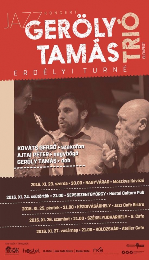 Ger�ly Tam�s Tri� koncertje a Jazz Caf� pinc�j�ben - 2016. november 25-�n Ger�ly Tam�s Tri� koncertj�n vehetnek r�szt a Jazz Caf� pinc�j�ben.

Ger�ly Tam�s - dob / drums
Ajtai P�ter - bőgő / double bass
Kov�ts Gergő - szaxofon / sax

https://www.youtube.com/watch?v=a9vjScm-wy0