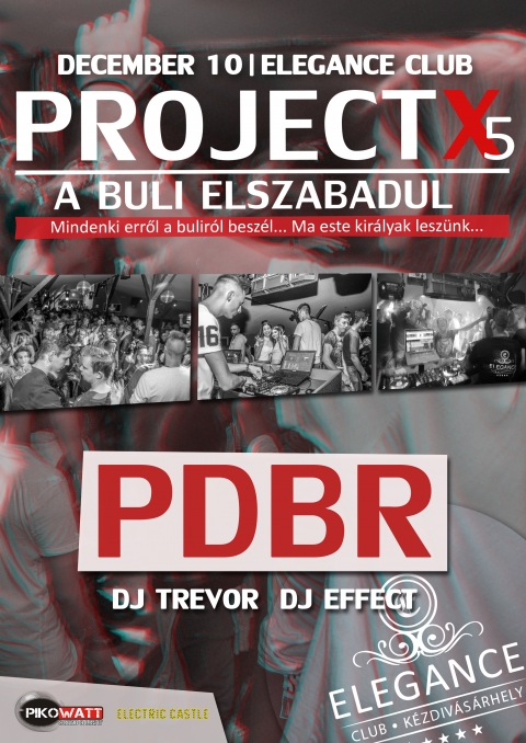 PROJECT X 5 - PROJECT X5 - Emelj�k a szintet
(2016.12.10-2016.12.11)

✎ Az �v utols� PROJECT X esem�nye, mely a v�ltoz�sok �s a nagy �lm�nyek esem�nye lesz. Az �v utols� esem�ny�re arra gondoltuk, hogy valami �jat hozunk el nektek ami nem m�s mint egy DJ mely a Massive PDBR egyik alapemberek�nt ismerhetitek, �s ha mind ez nem el�g egy �j nyerem�ny j�t�kkal indul mely arr�l sz�l, hogy bulizz ingyen, l�gy a PROJECT X vend�ge, r�szleteket az esem�ny fal�n tal�ltok.
M�g sok-sok meglepet�s �s inform�ci� ker�l fel oldalunkra a dolgod csup�n, hogy l�gy figyelmes.
✌ Az est folyam�n a zen�t biztos�tj�k: 
♫ DJ TREVOR (PROJECT X rezidens)
♫ DJ EFFECT (ELEGANCE CLUB rezidens)
♫ PDBR (Kolozsv�r)

PDBR biogr�fia:
Sz�sz Adorj�nt, a.k.a Pdbr, a Drum&Bass, Breakbeat �s Trap ritmusai ind�tott�k zenei karrierj�nek �tj�n m�g a sulis �vekben. Szenved�lye nem csak sz�rakoz�st, bulit jelent sz�m�ra hiszen m�r hivat�ss� v�lt. 
A Massive PDBR egyik alapemberek�nt nem csak mag�n bulikon vett r�szt, hanem sz�mos kolozsv�ri �s cs�kszeredai sz�rakoz�helyzen zen�lt, ilyen p�ld�ul a Midi, The Shelter, Flying Circus, Sin Social Club vagy a Grund. List�ja tov�bb bőv�l a Snow Ride �ltal szervezett Feleacu Winter Party-val �s a h�res Electric Castle Festivallal.

✔ Lehet kedvelni Facebook oldalunk: https://www.facebook.com/projectxkezdi
✔ Be lehet k�vetni Instagram-on: https://www.instagram.com/projectxkezdivasarhely/

Esem�ny: https://www.facebook.com/events/1271492622902668/