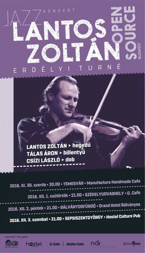 Jazz Koncert B�lv�nyősf�rdőn - Lantos Zolt�n - Open Source Budapest - Jazz Koncert B�lv�nyősf�rdőn - Lantos Zolt�n - Open Source Budapest

Jazz Koncert B�lv�nyősf�rdőn - Lantos Zolt�n - Open Source Budapest - erd�lyi turn�juk sor�n l�pnek fel 2016 december 2-�n, p�nteken este 21 �r�t�l B�lv�nyősf�rdőn a B�lv�nyos Grand Hotelben.

Lantos Zolt�n - hegedű
T�las �ron - billentyű
Cs�zi L�szl� - dob

https://www.youtube.com/watch?v=GSaRSU2DR8w