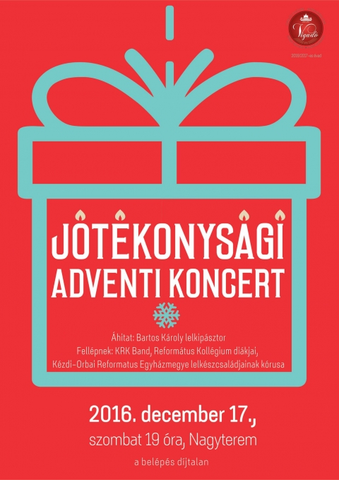 Lelkem V�rja az Urat - adventi j�t�konys�gi koncert - 2016 december 17-�n, szombaton 19:00 �r�t�l a 29. Vigad� Hangsz�n alkalm�val adventi �nnepre hangol� estre - Lelkem V�rja az Urat - j�t�konys�gi koncertre ker�l sor.

A bel�p�s ingyenes, adom�ny jellegű.

�h�tatot tart Bartos K�roly iskolalelk�sz.
Fell�pnek: KRK BAND, K�zdi-Orbai Reform�tus egyh�zmegye lelk�szcsal�djainak k�rusa, Reform�tus Koll�gium di�kjai.