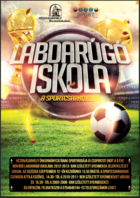 Kezdődik a labdarúgó Iskola, új csoport is indul - Kézdivásárhely Önkormányzatának Sportirodája új csoportot indít a 9 éve működő labdarúgó iskolába: 2012-2013-ban született gyermekek jelentkezését várjuk.
Az edzések szeptember 12-én kezdődnek 13:30 órától a sportcsarnokban Csengeri Attila edzővel.
14:30-tól a 2010-2011-ben született gyermekeket várjuk és 15:30-tól a 2005-2006-ban született gyermekeket.
Jelentkezni, feliratkozni a 0754646744-es telefonszámon lehet.