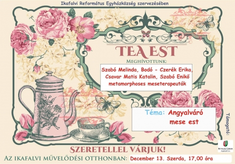 Angyalváró mese est - A Tea est sorozat keretében Angyalváró mese est, címmel Szabó Melinda, Bodó - Czerék Erika, Csavar Matis Katalin és Szabó Katalin metamorphoses meseteraputák tartanak előadást december 13-án szerdán 17:00 órától az Imateremben.
A mese esttel párhuzamosan gyerekfoglalkozás is lesz.
https://www.facebook.com/ikafalva/