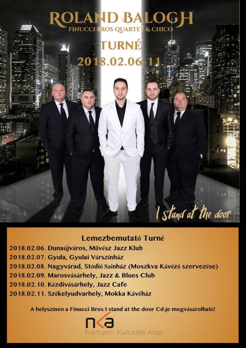 Finucci Bros Quartet & Chico lemezbemutat� koncert - A Finucci Bros Quartet & Chico Erd�lyben turn�zik.
2018. febru�r 10-�n, a Jazz Cafeban v�rj�k a zenekedvelő k�z�ns�get, zen�szeket az �j, USA-ban felvett lemez lemezbemutat� koncertj�re. 
Helysz�nen a CD megv�s�rolhat�.

https://www.youtube.com/watch?v=r6g8c31JKFQ