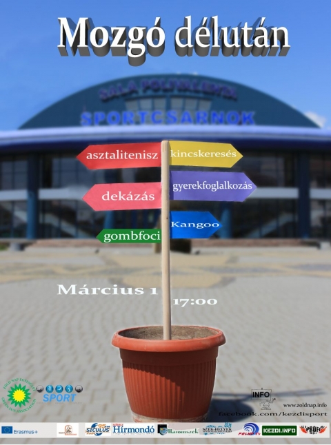 �vadny�t� Mozg� D�lut�n - 2018 - A Z�ld Nap Egyes�let partners�gben az �nkorm�nyzat Sportirod�j�val m�rcius 1-�n, cs�t�rt�k d�lut�n 17-19. �ra k�z�tt a 2018-es �v első Mozg� D�lut�n�t szervezi meg a c�hes v�rosi sportcsarnokban. A rendezv�ny c�lja felh�vni a figyelmet az eg�szs�ges �letm�dra �s az eg�szs�gmegőrz�sre egyar�nt, amelyet a mozg�s n�pszerűs�t�s�n t�l sz�mos k�s�rő programmal igyekeznek előseg�teni.

T�bbek k�z�tt a r�sztvevőknek lehetős�g�k lesz kincset keresni, asztaliteniszezni, gombfocizni, szaladni �s benevezhetnek a k�l�nb�ző koroszt�lyokba megh�rdetett labdapattogtat� (dek�z�s) bajnoks�gba, n�piesebben p�c�gtető versenybe is. Ugyanakkor a jelenl�vők a Z�ld Nap Egyes�lettel kipr�b�lhatnak k�l�nb�ző faj�t�kokat, k�zműves tev�kenys�gek �ltal pedig megismerhetnek t�bb tippet, �tletet egy k�rnyezetk�m�lőbb �letm�d kialak�t�s�nak �rdek�ben. A cs�t�rt�k d�lut�ni esem�ny hangulat�t 18 �r�t�l Bandi Iring� Kangoo oktat� ritmikus mozg�sa fogja sz�nes�teni.

Legy�l Te is r�szese a rendezv�nynek. A bel�p�s d�jtalan.

T�mogat�: Erasmus plusz program
