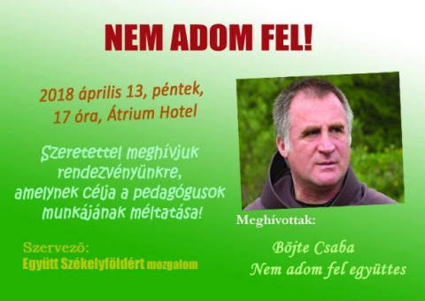 Rendezv�ny a k�zdisz�ki pedag�gusoknak - 2018. �prilis 13-�n p�nteken 17 �r�t�l, v�rj�k a k�zdisz�ki pedag�gusokat az Atrium Hotelbe, ahol k�sz�net nyilv�n�t�sra ker�l sor.