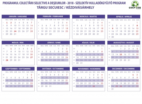 Szelekt�v hullad�kgyűjtő program K�zdiv�s�rhelyen - A Gosp-Com K.F.T. �rtes�ti a mag�nlak�sok tulajdonosait (K�zdiv�s�rhely, Ny�jt�d, Sz�szfalu, S�rfalva telep�l�sek), hogy j�nius h�napt�l vissza�ll a szelekt�v hullad�kgyűjt�s a megszokott k�thetes gyűjt�si programhoz. 
Minden h�nap m�sodik �s utols� hete az al�bbi program szerint!