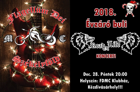 �vz�r� Buli - 2018. december 28-�n p�nteken az FDMC Klubh�zban �vz�r� bulit tartanak.

K�zeledik az �v v�ge, ez�rt egy utols� bulival szeretn�nk fergeteges �lm�nyt ny�jtani minden kedves r�sztvevőnek. 
Elősz�r l�p sz�npadra k�zdiv�s�rhelyi �s cs�kszeredai tagokb�l �ll� Road Of Life zenekar, kuri�zumk�nt egyedinek mondhat� hangszerel�sben (git�r, dob, hegedű) fogj�k a jobbn�l jobb dalokat sz�npadra vinni.
Zenekar tagjai: Claudius G�sp�r, Tamas Farnas, M�t� Lor�nd