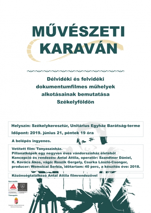 D�lvid�ki dokumentumfilm vet�t�se Sz�kelykereszt�ron - D�lvid�ki dokumentumfilm vet�t�se Sz�kelykereszt�ron

A Hargita Megyei Hagyom�nyőrz�si Forr�sk�zpont a sz�kelykereszt�ri Unit�rius Egyh�zzal k�z�sen, a budapesti Emberi Erőforr�sok Miniszt�riuma t�mogat�s�val d�lvid�ki dokumentumfilmet mutat be Sz�kelykereszt�ron. A Műv�szeti Karav�n elnevez�sű program c�lja d�lvid�ki �s felvid�ki dokumentumfilmek bemutat�sa sz�kelyf�ldi telep�l�seken. 
Sz�kelykereszt�ron 2019. j�nius 21-�n, p�nteken 19 �r�t�l az Unit�rius Egyh�z Bar�ts�g-term�ben Antal Attila szabadkai (D�lvid�k, Szerbia) rendező Tanyasz�nh�z. Pillanatk�pek egy negyven �ves v�ndorsz�nh�z �let�ből c�mű alkot�s�t vet�tik a rendező jelenl�t�ben, operatőr�k: Szandtner D�niel, K. Kov�cs �kos, v�g�: Roszik Gergely, Csurka L�szl�-Csongor, producer: Wemsical Serbia, időtartam: 40 perc, a film k�sz�t�s�nek �ve: 2018.

A vajdas�gi Tanyasz�nh�z a r�gi� legr�gebbi v�ndorsz�nh�za, amely 1978 �ta minden ny�ron bej�rja Vajdas�g v�rosi k�zpontokt�l t�vol eső, magyarlakta falvait, hogy az ott lak�k legal�bb �vente egyszer sz�nh�zi �lm�nyben r�szes�lhessenek. A dokumentumfilm a 2018-as előad�s pr�bafolyamat�ba, alkot�i munk�j�ba, turn�j�ba enged bepillant�st, r�vid visszatekint�ssel a kezdetekre �s az �j sz�nh�zalkot� gener�ci�k hozta lehetős�gekre.
A filmbemutat�t k�vetően a k�z�ns�g Antal Attila rendezővel tal�lkozik. 

A bel�p�s ingyenes.