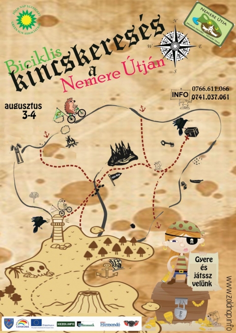 Elemér a Nemerén V - bringás kincskeresés - 2019. augusztus 3-4 között a kézdivásárhelyi Zöld Nap Egyesület megszervezi az ötödik kerékpáros kincskeresést a Nemere Útján. A kincskeresésre korhatártól függetlenül várják azon személyek jelentkezését, akik szeretnek kerékpározni és szeretik a kihívásokat, kalandokat. Jelentkezési határidő: augusztus 1, a 0766.611066-os telefonszámon vagy az office@zoldnap.info-n. A helyek száma korlátozott.
Amire szükség lesz: egy biztonságos és működőképes állapotban levő kerékpár, fényképezőgép (tetszés szerint fotózásra alkalmas telefon), kalandvágy, kreativitás, logikus gondolkodás, izolir, hálózsák és javasolt bukósisak viselés és napolaj használat is. A szervezők az indulásnál ellátnak egy térképpel, feladatleírással és egy kis nassolni valóval útnak is eresztenek, hadd próbáljatok szerencsét! A kétnapos rendezvényen való részvételi hozzájárulás 10 lej. A vacsora, a reggeli és a csomagok szállítása, valamint Ozsdolán az elszállásolás biztosítva van. A szervezők díjakkal, oklevelekkel értékelik a legügyesebb kincsvadászokat és nem utolsó sorban biztosítják egy fergeteges kalandos napot a Nemere Útján, tele–tele élménnyel és sok mókával. A csapatokban minimum egy főnek nagykorúnak kell lennie. Amennyiben nem tudsz összeállítani egy teljes csapatot, az sem baj, majd beosztunk egy hiányos csapatba.
Tervezett program:
Szombat reggel - augusztus 3-án tízkor a kézdivásárhelyi Sportcsarnok előtt indulnak az előre benevezett 2-3 fős csapatok a kincskereső túrára, a már előre megtervezett útvonalon. Kézdivásárhely, Fortyogó, Szentkatolna, Gelence, Hilib, Ozsdola. Szombat este Két keréken a Balaton körül címmel vetített-képes előadást tart Márkos Ágnes hobbi kerékpáros.
Vasárnap - augusztus 4-én hagyományos biciklitúrával folytatódik a rendezvény Ozsdola, Kézdimartonos, Bereck, Lemhény, Kézdialmás, Csomortán, Esztelnek, Kurtapatak, Bélafalva, Kézdiszentkereszt, Kézdiszentlélek, Kézdivásárhely útvonalon.
A rendezvény célja, többek között növelni a lakosság érdeklődését a biciklitúrák irányába, rámutatva arra, hogy a biciklizés által nemcsak az egészséges mozgást gyakoroljuk, hanem ugyanabban az időben tágíthatjuk általános műveltségünk határait megismervén térségünket és fejleszthetjük kreativitásunkat valamint a csapatban való együttműködés szellemét is erősíthetjük ezáltal. A rendezvény útvonalát úgy állítottuk össze, hogy érintsen a természeti értékek bemutatásán túl kultúrtörténeti, illetve más helyi szempontból fontos emléket, vagy érdekességet.
Támogató: Kovászna Megyei Sport- és Ifjúsági Igazgatóság, Kovászna Megye Önkormányzata és az Erasmus plusz program
Médiatámogatók: Profi Rádió, Szék-helyek, Kezdi.info, Siculus Rádió, Székely Hírmondó, Polyp Tv, Háromszék Napilap
Plakátterv: Derzsi Katalin